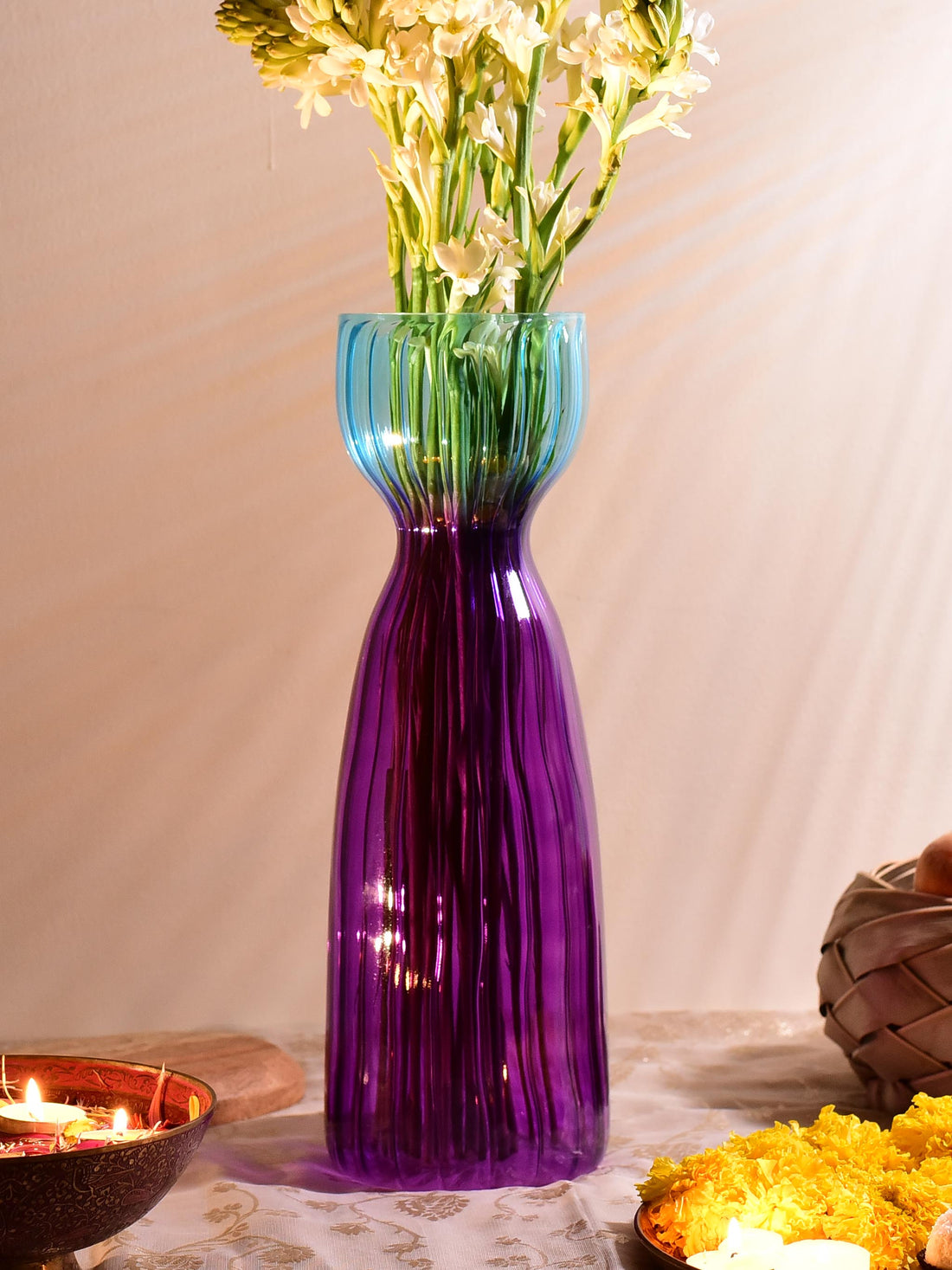 Nadasvaram Vase Ribbed Purple