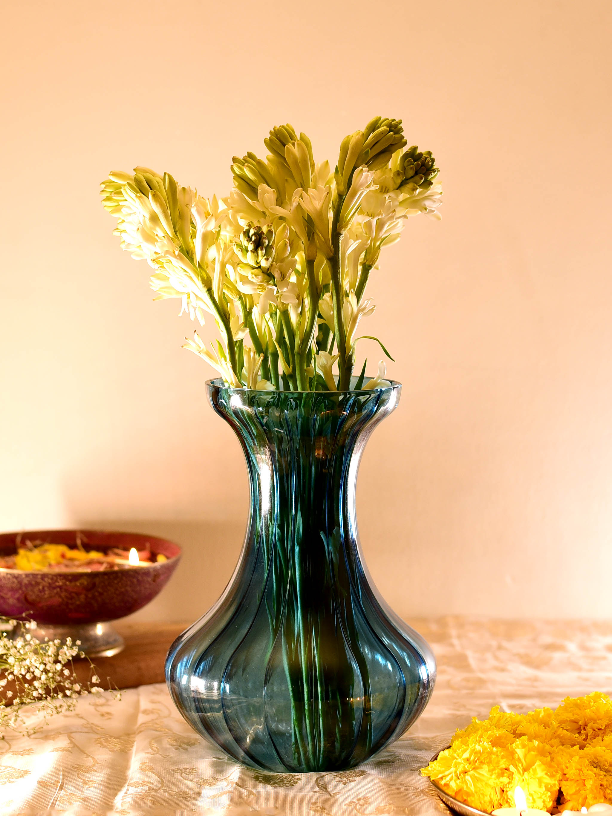 Nihit Vase Ribbed Blue