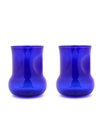Blue Penguin fluted Pitcher with Dimpled blue glasses (set of 2)